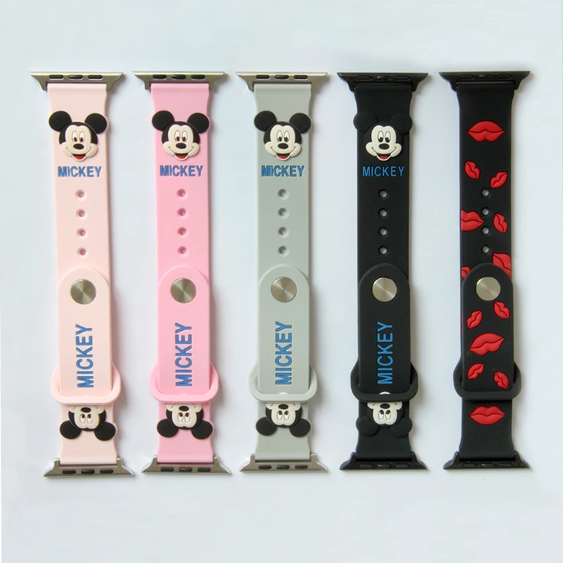 Cute Mickey Mouse hellokitty Ears silicone strap for apple watch band 44 40 38 42 mm for iwatch 1/2/3/4 Replaceable Accessories