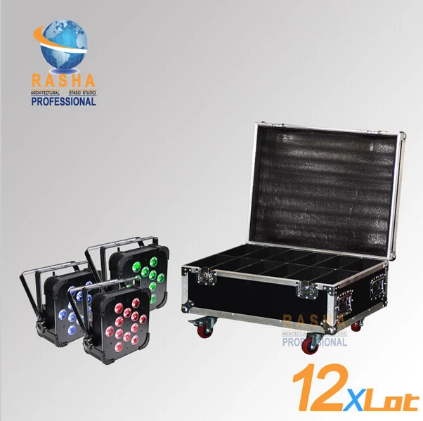 

12X LOT Rasha 12*10W RGBA/RGBW Built In Wirerless DMX LED Flat Par,LED Sliam Par For Disco Club Party With 12in1 Road Case