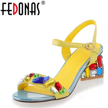 

FEDONAS Gladiator Women Sandals Crystal High Heels Wedding Prom Shoes Woman Fashion Summer Ladies Pumps Female Rhinestone Sandal