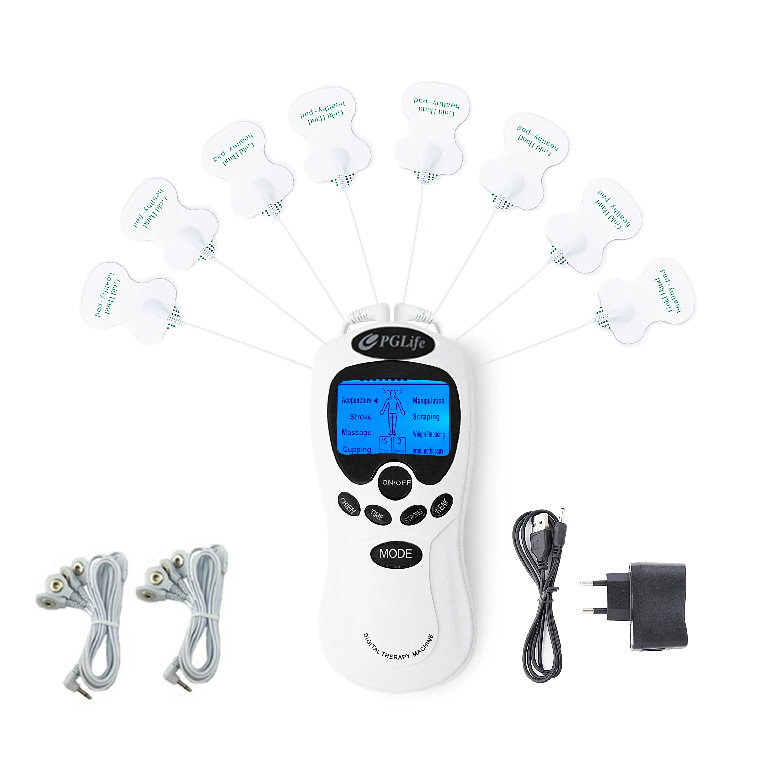 

Health Care Tool Two Output Electric TENS Therapy Massager Relax Pain Relief Muscle Electro Stimulator + 8 Gel Electrode Pads