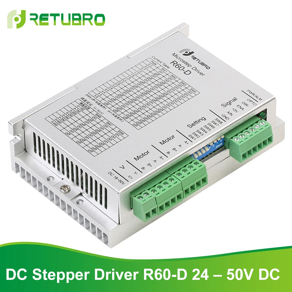 

RETUBRO Stepper Motor Driver R60-D One-pull-two Nema 23 24-50V DC Power Supply Functional Driver Drive Two-axis Stepper Motor