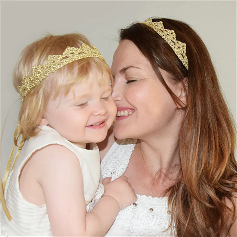 Повязка на голову Mommy and Me, золотая корона с шелковой лентой для волос для детей, аксессуары для волос, головные уборы для девочек