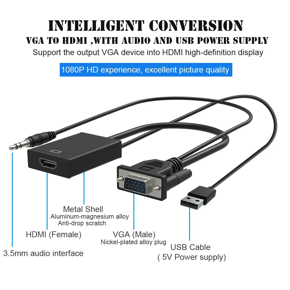  VGA al Convertitore di HDMI Adattatore di Uscita 1080 p HD + Audio TV HDTV AV Video Cavo Adattatore