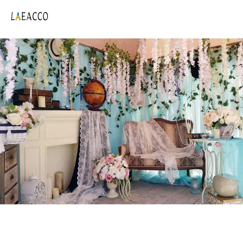 

Photography Backdrops Flowers Tassel Wedding Party Decor Sofa Fireplace Indoor Photographic Backgrounds Photocall Photo Studio