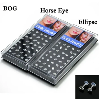 

BOG- 40 Pcs Bioplast Flexible Ear Tragus Cartilage Piercing Horse Eye,Ellipse Zircon Lip Labret Bar Ring Sexy Girls Jewelry 16G