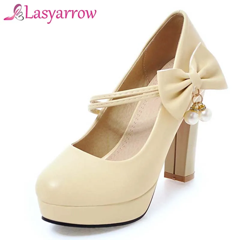 Lasyarrow Fashion Elegant Bow Tie Sandals Pumps Shoes Women Sweet Slip