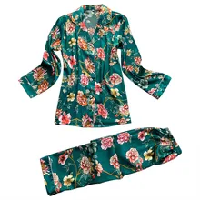 Сексуальная пижама с v-образным вырезом Для женщин пижамный комплект с элегантным рисунком пижама с длинным рукавом Для женщин одежда для сна женская ночная одежда 6,19