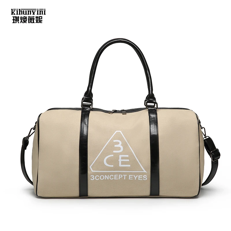 

KIHUNVIN Fashion Canvas Leather Men Travel Bag Large Capacity Men Hand Luggage Travel Duffle Bags Weekend Bags Packing Organizer