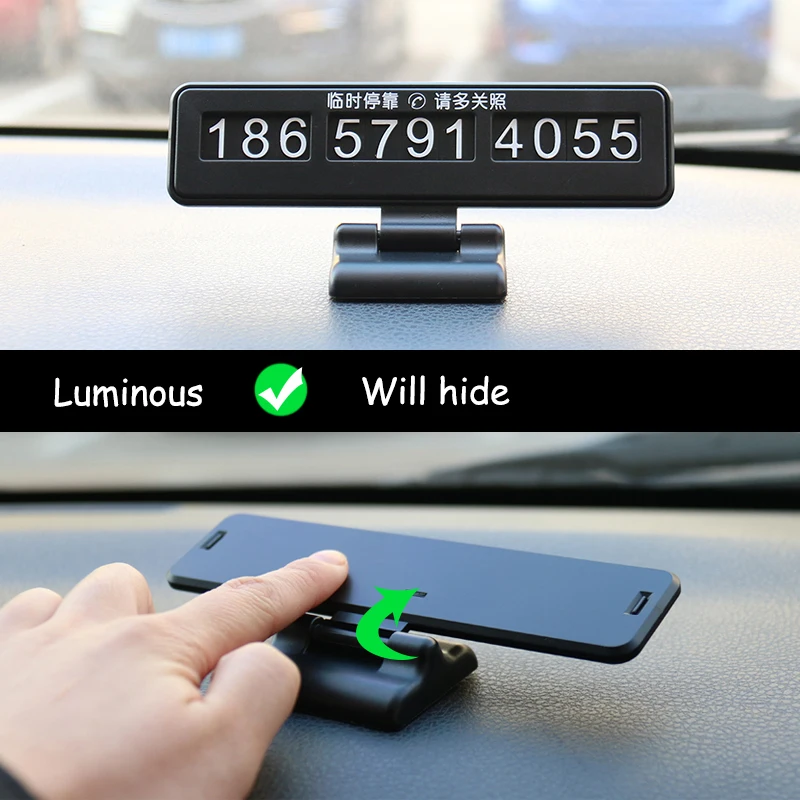 

Temporary Car Parking Card Telephone Number Card Notification Night Light Car Styling Phone Number Night Light Card Accessories