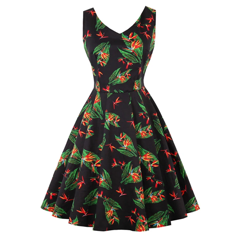Kostlich 2017 Floral Print Vintage Dress Women V-Neck Sexy Hepburn 50s Style Autumn Dress Big Swing Party Dresses Plus Size 4XL (6)