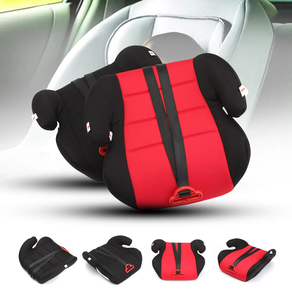 

New Children Car Booster Seat Safety Chair Heightening Pad With Safety Belt For Baby Kids Red Black