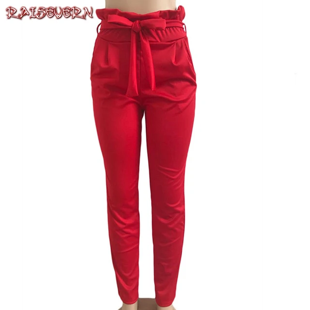 RAISEVERN Red High Waist Harem Pants Women Summer Style Full Vintagel