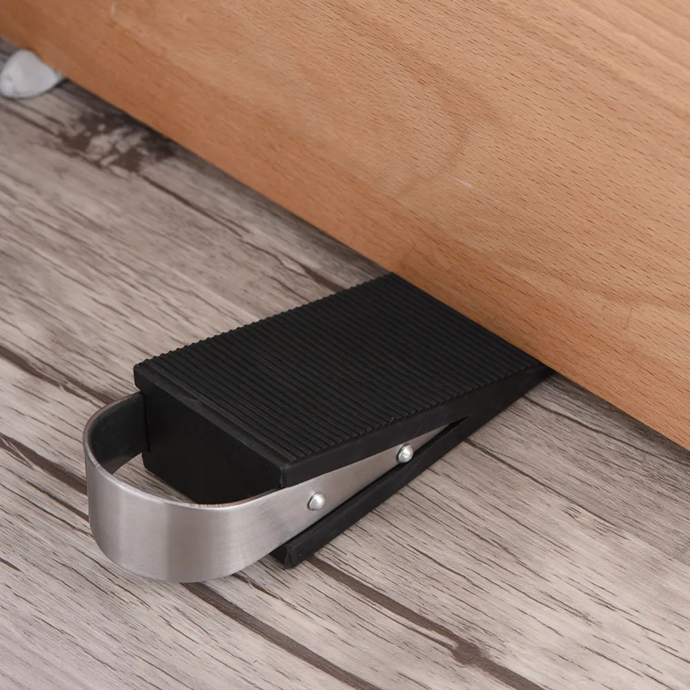 

1Pc Black Rubber Door Stop Stopper Block Wedge Safety Protector Wedge Block Stopper Safety Protector Home Office Use Door Stop