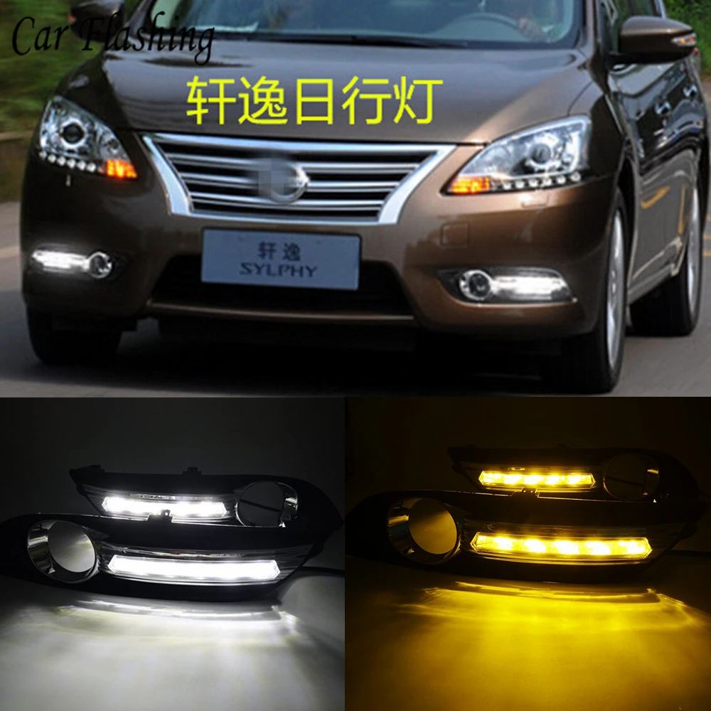 

Car Flashing 1Pair LED For Nissan Sentra Sylphy 2012 2013 2014 2015 LED DRL Daytime Running Lights Daylight With Turn Signal