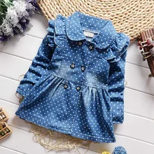 Mode printemps automne enfant enfants bébé filles mignon manteau de veste outwear denim jeans dot Polka princesse Roupas manteau S2779