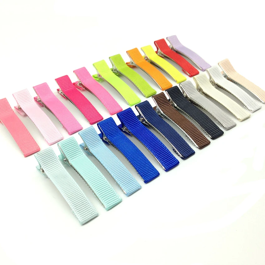 

10 pcs/lot 24 Colors 50mm Double Prong Alligator Clip Metal Hair Clip Grosgrain Ribbon Covered Hair Pin Kids Hairgrip