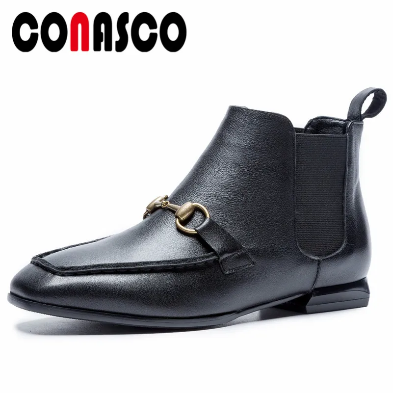 

CONASCO Women Genuine Leather Martin Shoes Woman Ankle Boots Non-slip Winter Warm Snow Boots Brand Motorcycle Boots Winter Shoes
