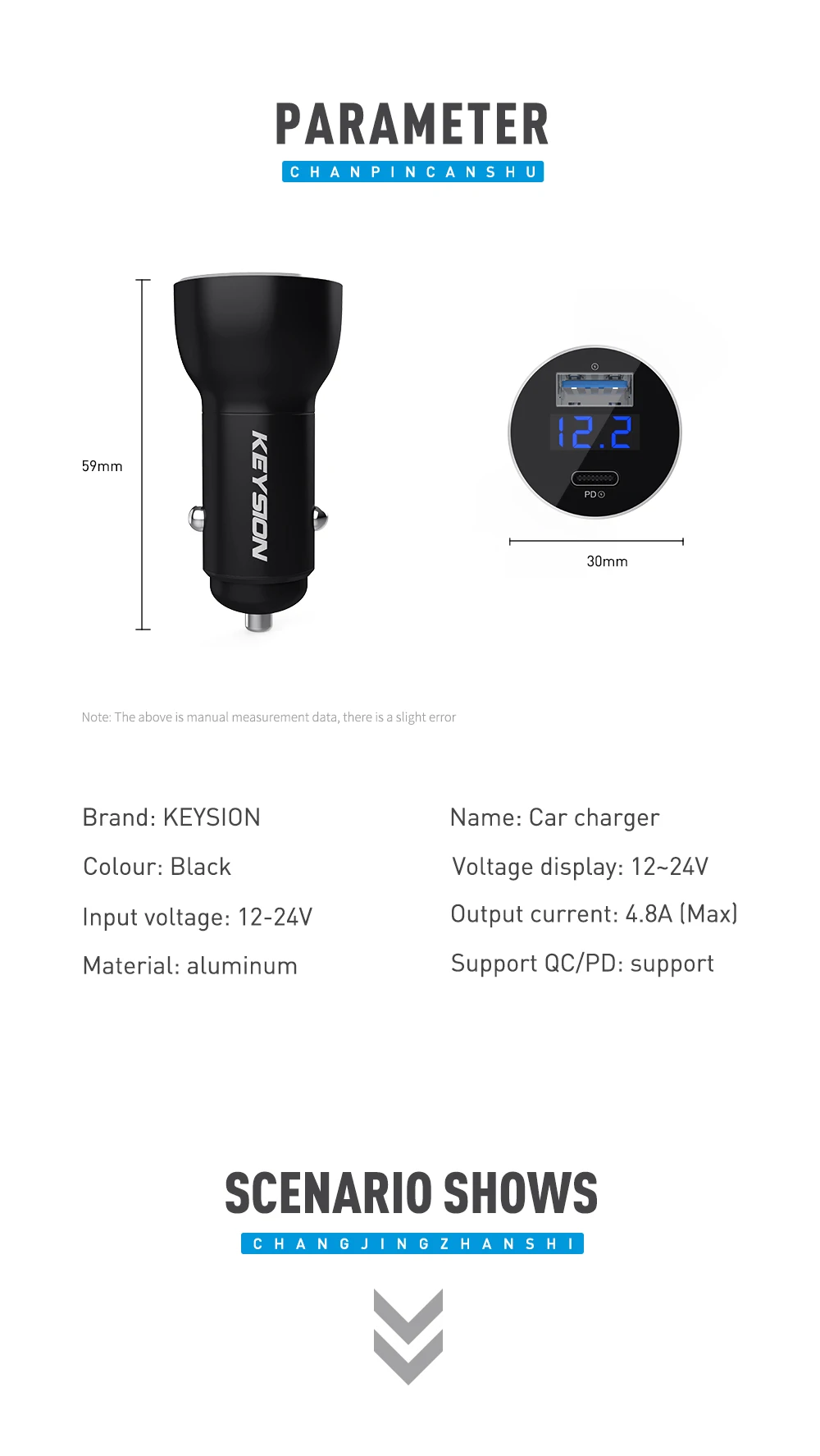 KEYSION Dual USB PD быстрое автомобильное зарядное устройство с цифровым дисплеем USB C Зарядка для iPhone XS Max XR 8 Plus QC 3,0 быстрое зарядное устройство для samsung