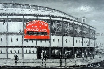 

100% hand painted Chicago Cubs Baseball Stadium oilpainting Field decoration Sports Oil Painting free shipping High quality