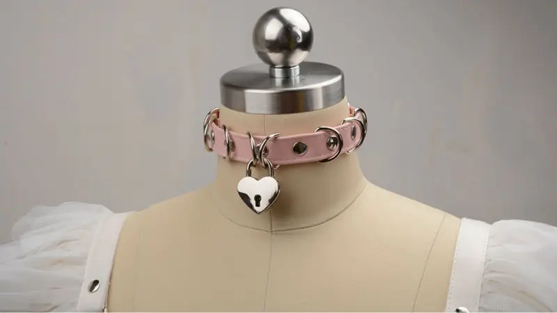 Harajuku Cute Romantic Heart Lockable Choker With Key 2 Layer PU Leather Collar Necklace D Sharp Metal Buckle Choker 9