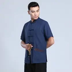 Китайское однотонное хлопковое белье Мужская рубашка повседневная мужская деловая одежда винтажная одежда на одной пуговице плюс размер