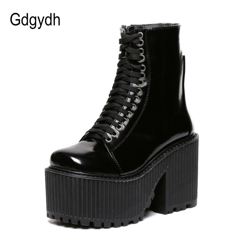 Женские ботильоны на платформе Gdgydh черные обувь в стиле панк/готика резиновой