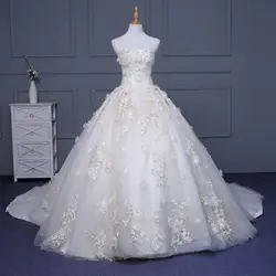 Robe De mariée Princesse De Luxe 2019 индивидуальный заказ без ремешков, на шнуровке бисер аппликации цветы принцесса бальное платье Свадебные платья