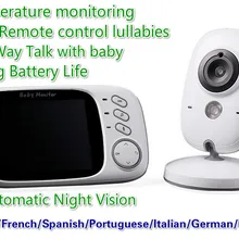 Беспроводной Видео Baby Monitor с 3.2 Дюймов Экран 2.4 Г Беспроводной 2 Способ говорить, ИК-монитор Температуры с 8 Колыбельные, ребенок камеры