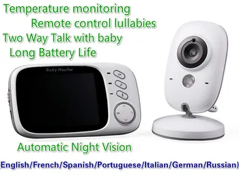 

wireless Video Baby Monitor with 3.2 Inch Screen 2.4G Wireless 2 Way talk, IR Temperature monitor with 8 Lullaby,baby camera