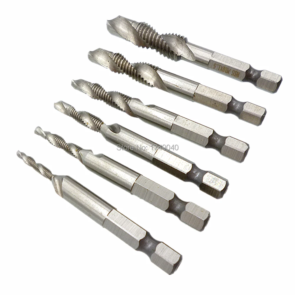 6pcs HSS Tap Bit Set Metric Countersink Drill Bits M3 M4 M5 M6 M8 M10 1/4" Hex Shank Combination Tapping Chamfering | Инструменты
