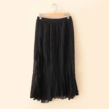 

2019 Plus Size Casual Spring Summer Women Clothing Fashion 3d dot Side ruffles Asymmetry Chiffon Skirts S6-8645