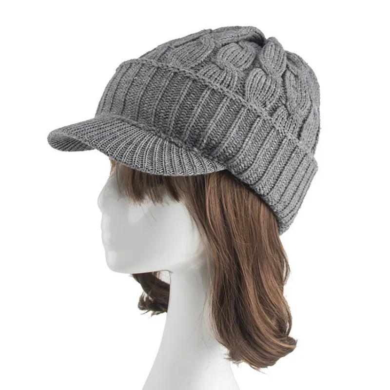 Women Knit Brimmed Hat Women Thick Wool Warmth Antifreeze Outdoor