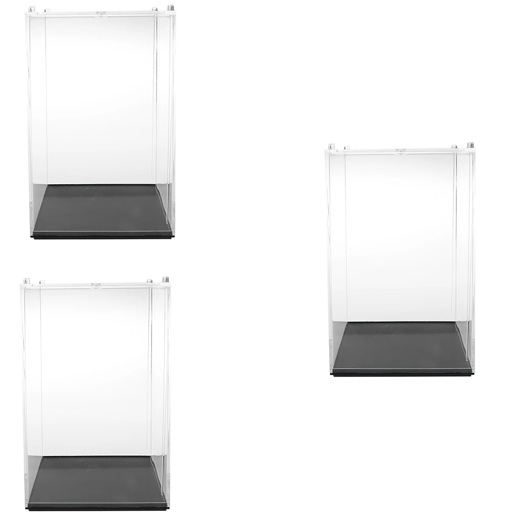 3Pcs Clear Display Case Box Show Case with Black Base Acrylic Box for Collection 4x4x5.5 Inch