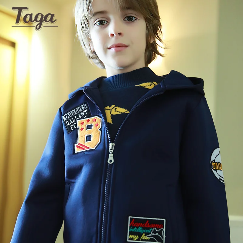 

TAGA Boys jackets Spring Autumn Hooded Solid Baby Boys Outerwear Coats Children Jackets For kids 3-14Y Windbreaker Clothes