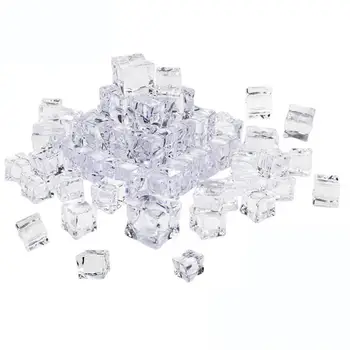 

100pcs Acrylic Ice Cubes Square Shape Glass Luster Fake Artificial Acrylic Ice Cubes Crystal Clear For Photography Props