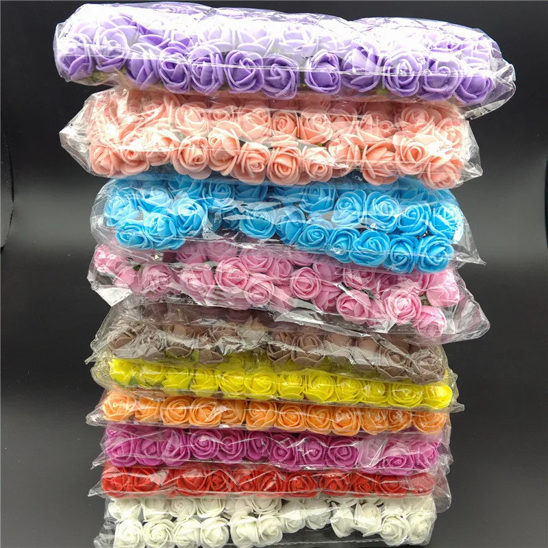 

120pcs 2cm Mini Foam Rose Artificial Flowers Home Decoration Car Wedding Pompom DIY Decorative Wreath Bride Holding Rose Flowers