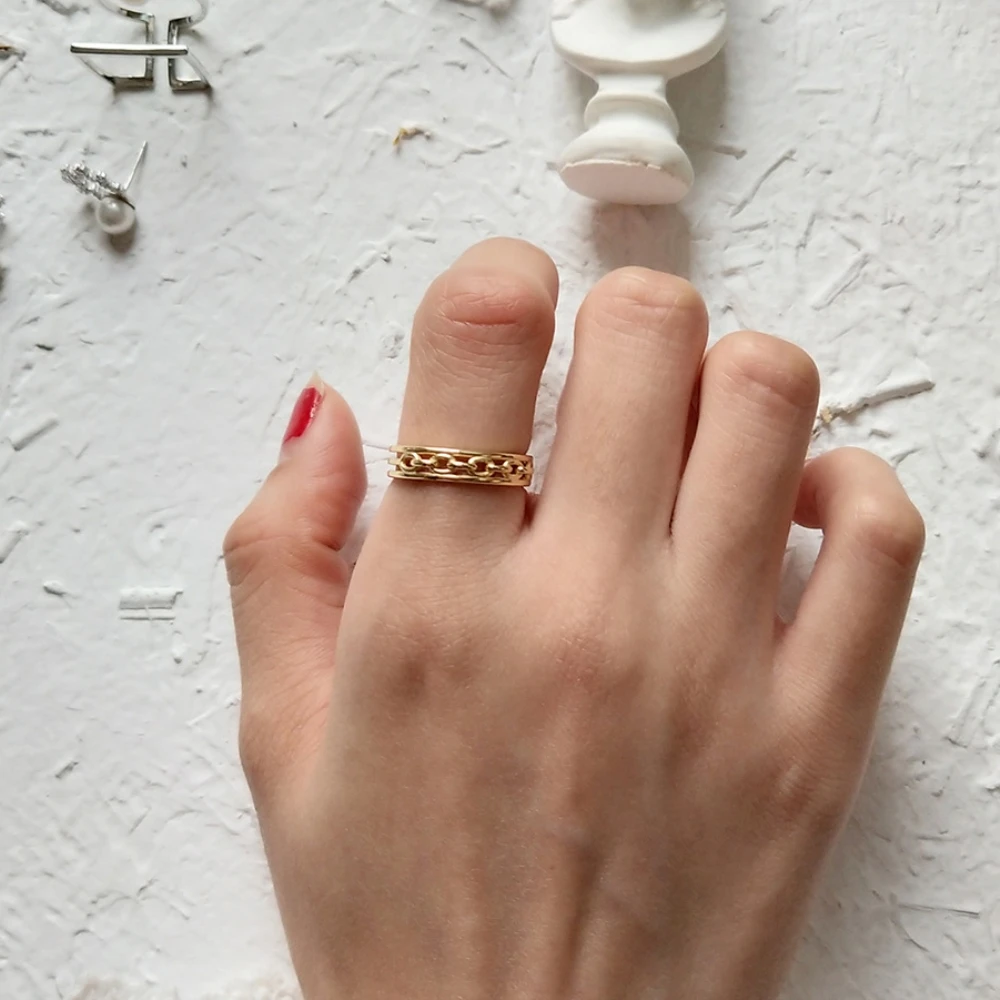 

18K Gold Over 925 Sterling Silver Unisex Jewelry Knuckle Link Chain Boho Stack Ring Open Ending Free Size Girls Women Rings