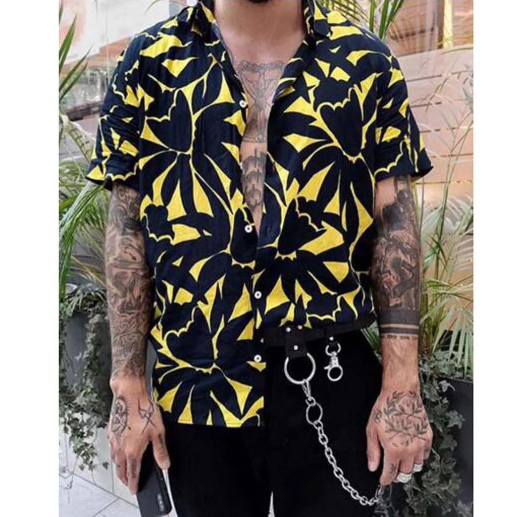 

Summer Hawaiian Shirt Men Fashion Casual Lapel Print Short Sleeve Shirt Top Blouse Hip Hop Men Shirt Luxury Male Shirt