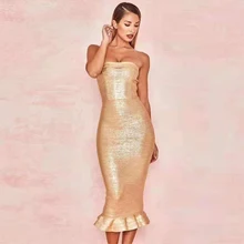 Новое модное Горячее предложение элегантный шикарный золотой бандаж голые плечи женский Рождественский наряд одежда Коктейльные Вечерние платья оптом