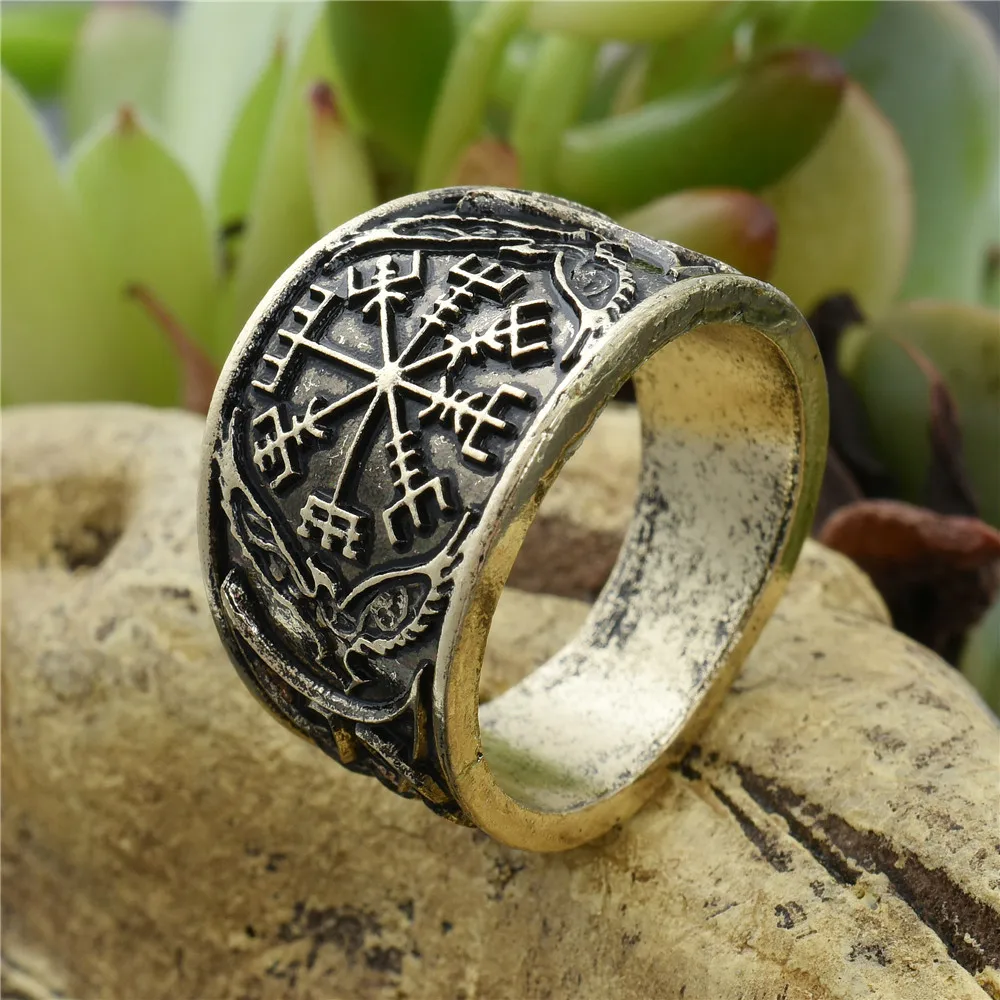 

Hawk Viking Helm of Awe Ring Vintage Braided Ring Best Friend Gift vegvizir Compass Ring Drop Shipping