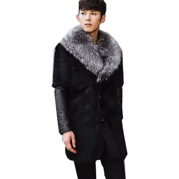 

S-5XL New Winter Men's Clothing High Quality Luxury Fur Overcoat Full Leather Fur Coat Fur Stitching Leather Sleeves One Piece