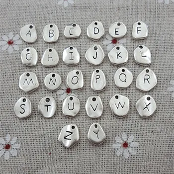 

double side Geometric shape Disc Pendant Alphabet A-Z Letter Tag Charms Stamp Initial Jewelry,10mm Beads For Jewelry Making