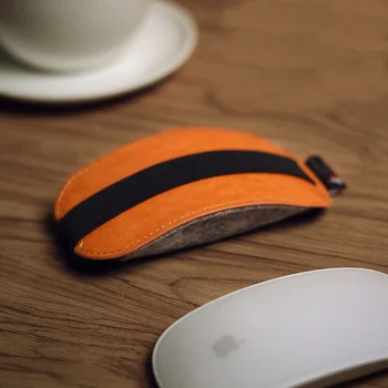 

2018New! Orange PU Leather Mouse Pouch Case Mice Case Storage Bag for Apple Magic Mouse