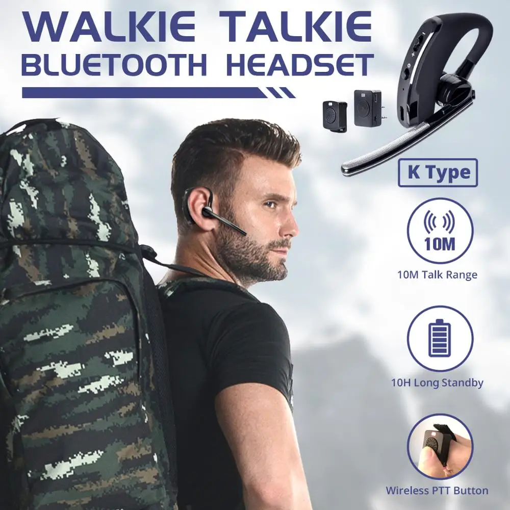 BAOFENG Walkie Talkie Auriculares inalámbricos, manos libres K1 Plug PTT  auriculares con micrófono de cancelación de ruido UV-82 UV-5R Walkie Talkie