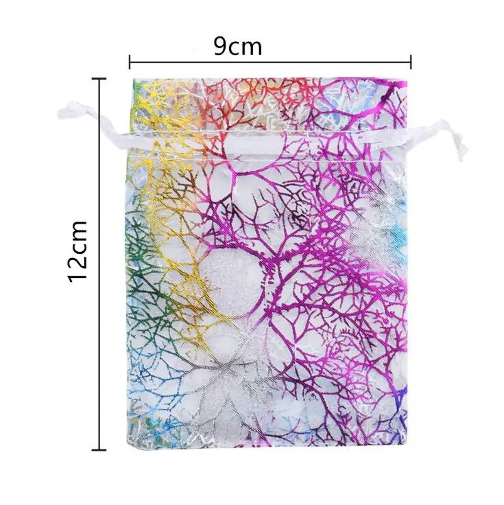 100 шт./лот 9x12,13x18,17x23,20x30 см из газовой ткани с коралловым узором мешочки с завязками из органзы Рождественский подарок упаковочные пакеты