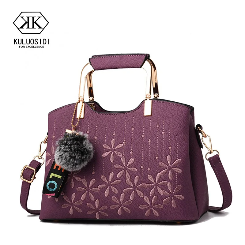 

Embroidery Flower Women Leather Handbags Elegant Messenger Bag Womens Shoulder Bag For Women 2018 Tote Bag Sac a Main