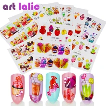 18 листов наклейка на ногти водная переводная наклейка s смешанные цветные Фруктовые Конфеты наклейки Обертывания кончик дизайн ногтей DIY украшения Маникюр