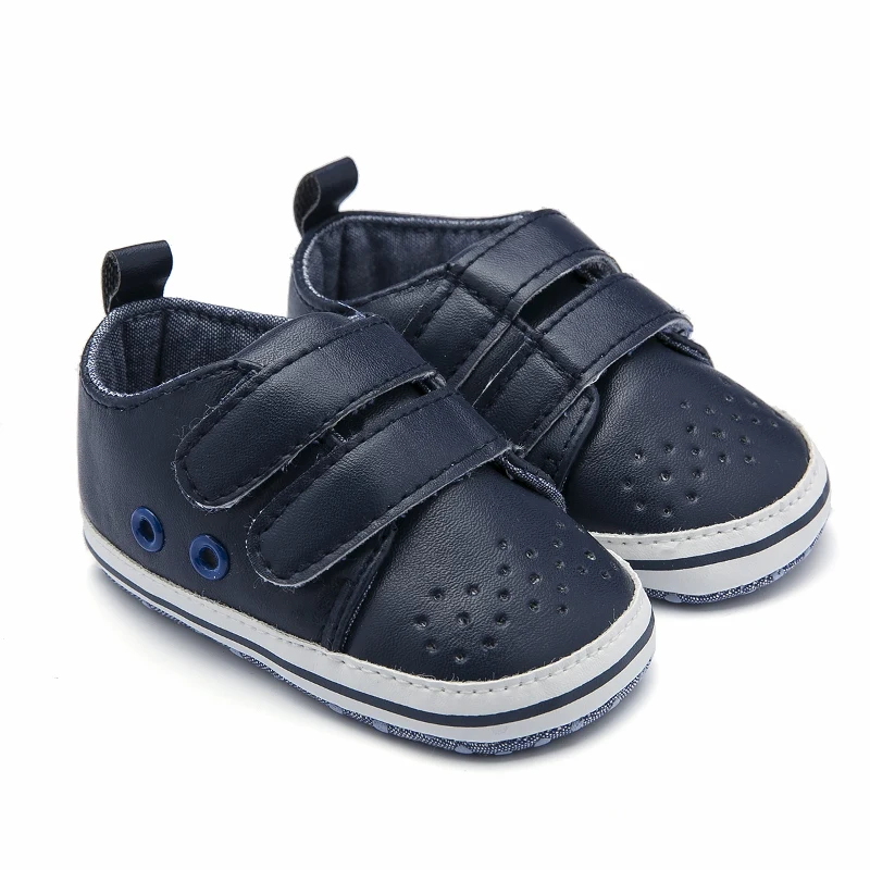 Toddler Moccasin Navy Blue Two Buckle Straps Baby Booties Shoes For