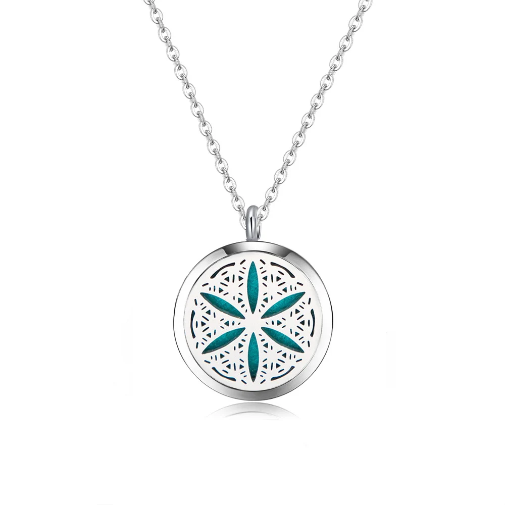 

10pcs mesinya flower of life (30mm) Aromatherapy / Essential Oils surgical S.Steel Perfume Diffuser Necklace