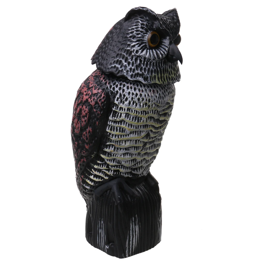 MagiDeal  Portable 2 Pieces Realistic Owl Decoy With Rotating Head Bird Pigeon Crow Scarer Scarecrow Hunting Decoy 